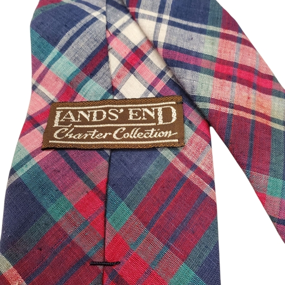Vntg Lands' End Blue and Red Madras Plaid Tie. 54" - Picture 3 of 7